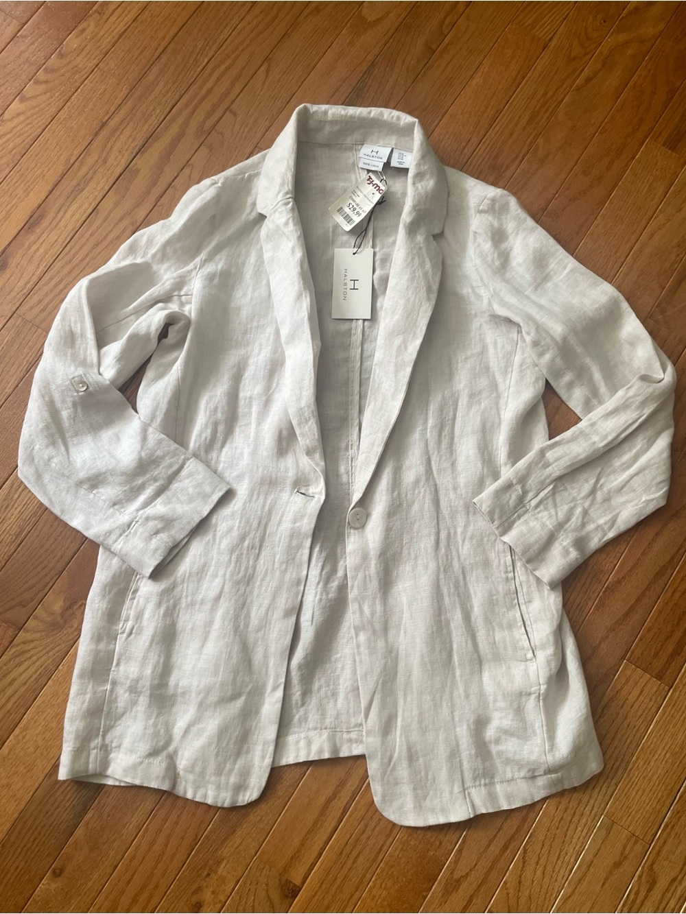 Halston Heritage White Linen Single-Button Blazer